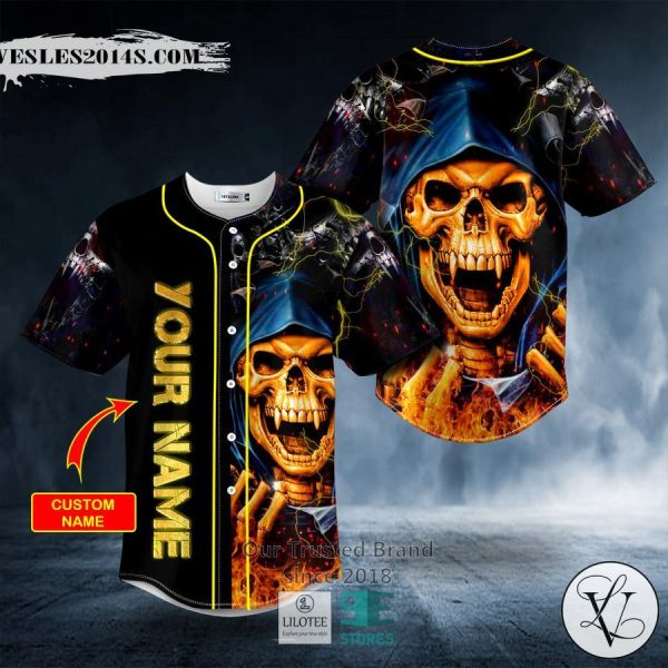 Orange Grim Reaper Lightning Fire Custom Baseball Jersey