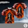 Orange Grim Reaper Prayer Fire Skull Baseball Jersey