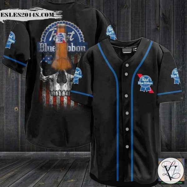Pabst Blue Ribbon Beer Punisher Skull Baseball Jersey Shirt