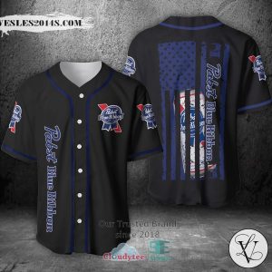 Pabst Blue Ribbon Can United States Flag black blue Baseball Jersey