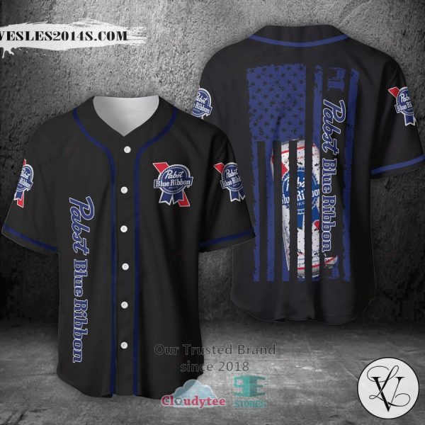 Pabst Blue Ribbon Can United States Flag black blue Baseball Jersey
