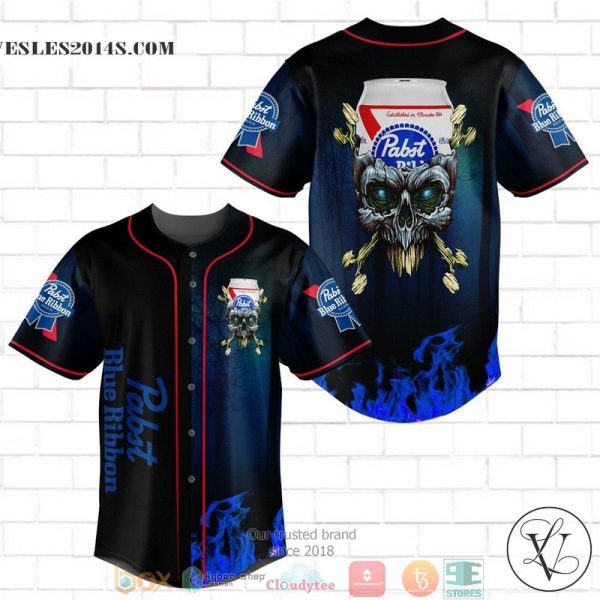 Pabst Blue Ribbon Flame Skull Baseball Jersey