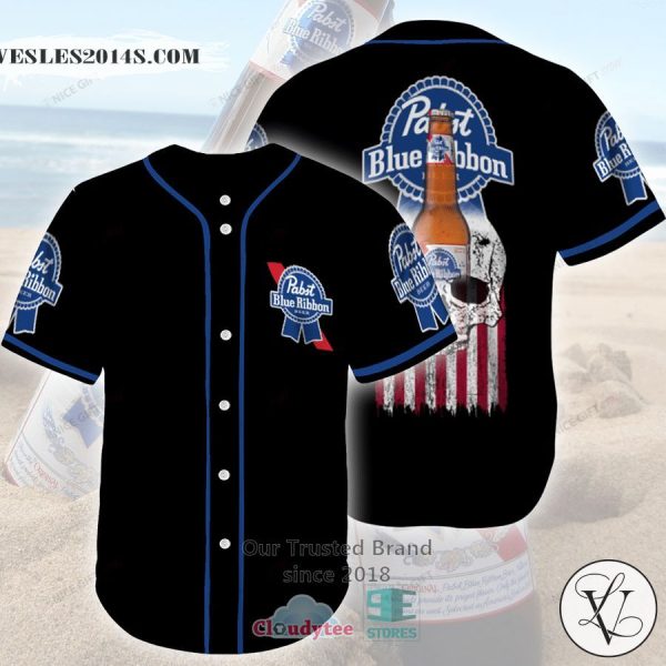 Pabst Blue Ribbon Skull United States Flag black Baseball Jersey
