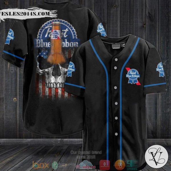Pabst Blue Ribbon US Flag Skull Baseball Jersey
