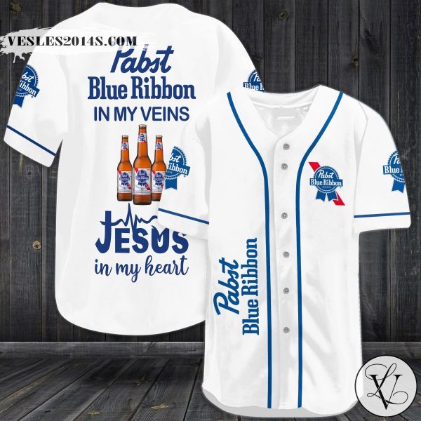 Pabst Blue Ribbon in my veins Jesus in my heart Baseball Jersey
