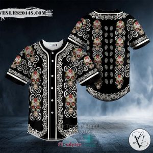 Paisley Pattern Of Colored Sugar Skull Baseball Jersey