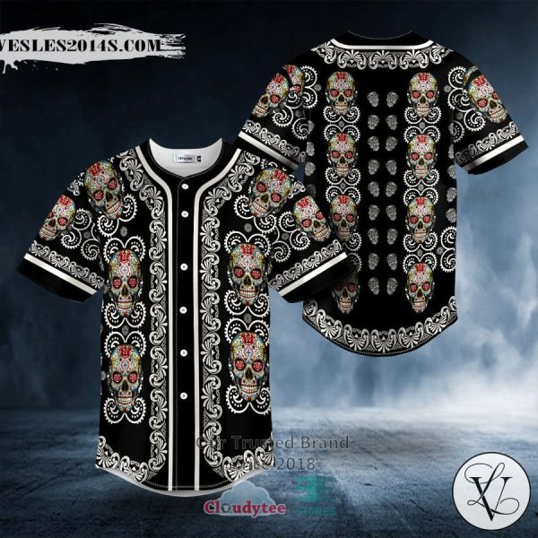 Paisley Pattern Of Colored Sugar Skull Baseball Jersey