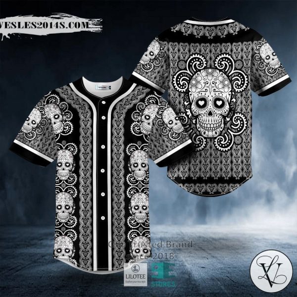 Paisley Pattern Of Sugar Skull Head Baseball Jersey