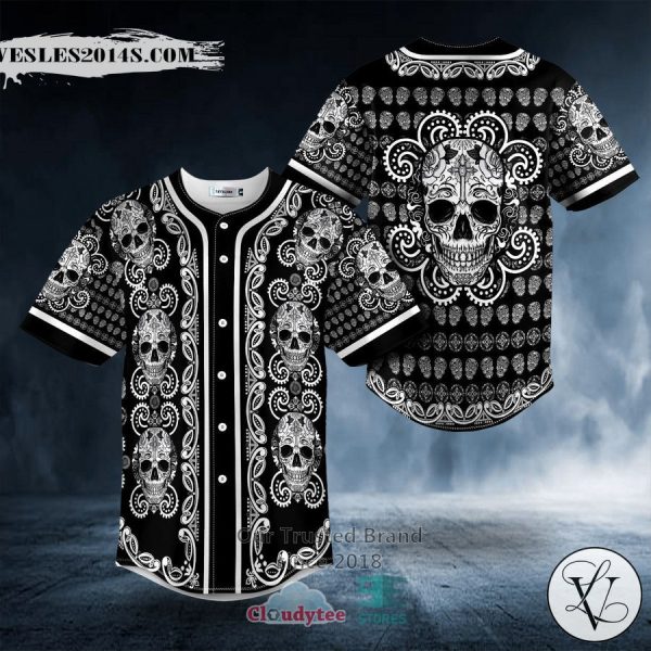 Paisley Pattern Of White Sugar Skull Head Baseball Jersey