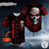Personalized 2021 Red Biohazard Lockdown Rose Skull Custom Baseball Jersey