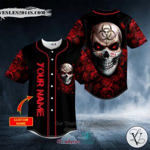 Personalized 2021 Red Biohazard Lockdown Rose Skull Custom Baseball Jersey