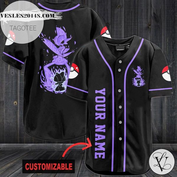 Personalized Awesome Purple Pokemon Baseball Jersey – Black