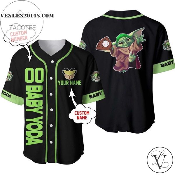 Personalized Baby Yoda Disney All Over Print Baseball Jersey – Black