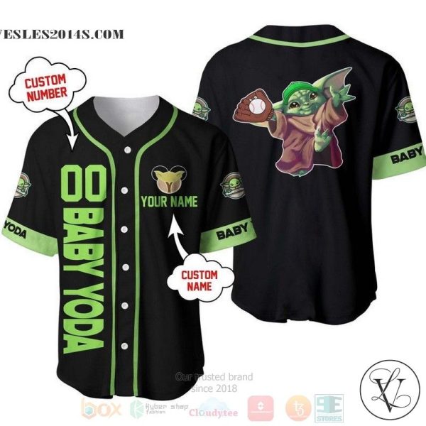 Personalized Baby Yoda Disney All Over Print Black Baseball jersey
