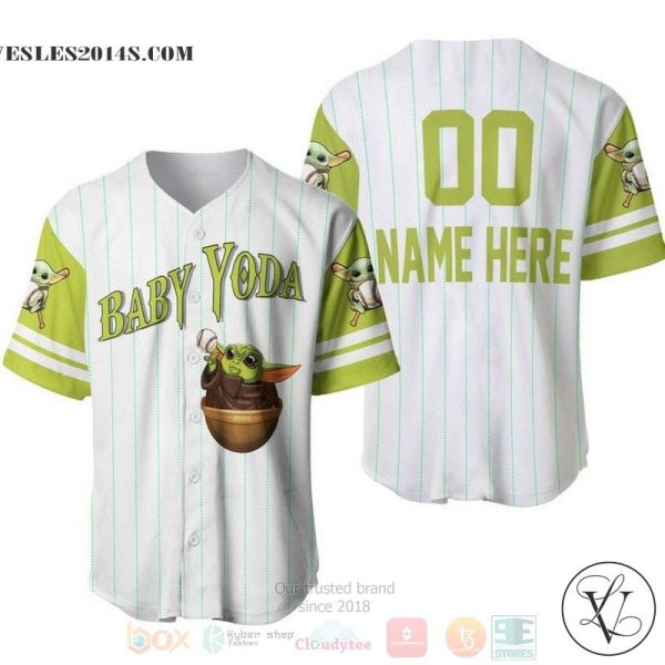 Personalized Baby Yoda Star Wars All Over Print Pinstripe White Baseball jersey