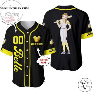 Personalized Belle Beauty & The Beast Disney Princess All Over Print Baseball Jersey – Black