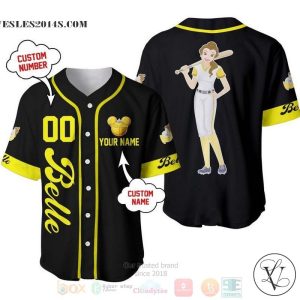 Personalized Belle Beauty & The Beast Disney Princess All Over Print Black Baseball jersey