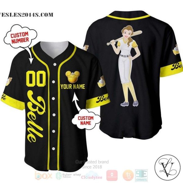 Personalized Belle Beauty & The Beast Disney Princess All Over Print Black Baseball jersey