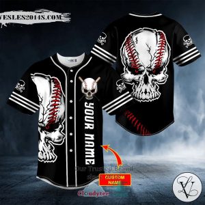 Personalized Black Pitch A Ball Skull Custom Baseball Jersey