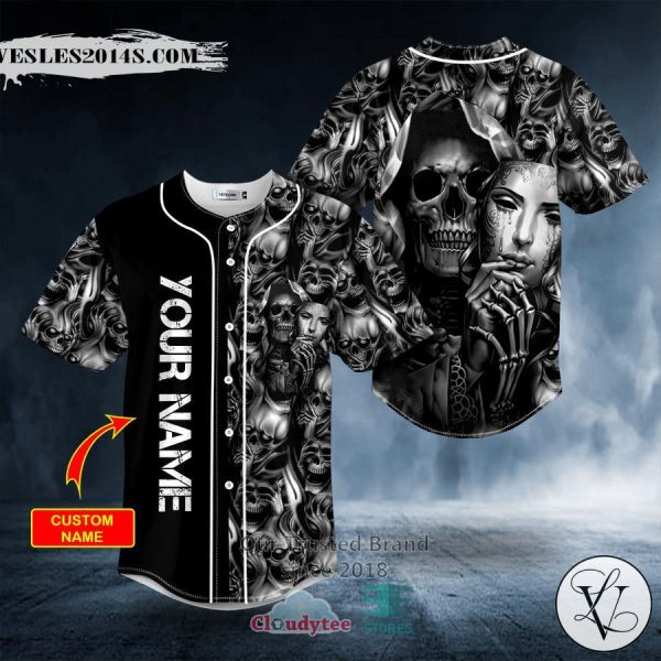 Personalized Black White Half Mask Half Reaper Skull Custom Baseball Jersey