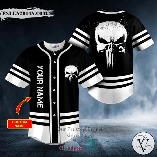 Personalized Black White Punisher Skull Custom Baseball Jersey