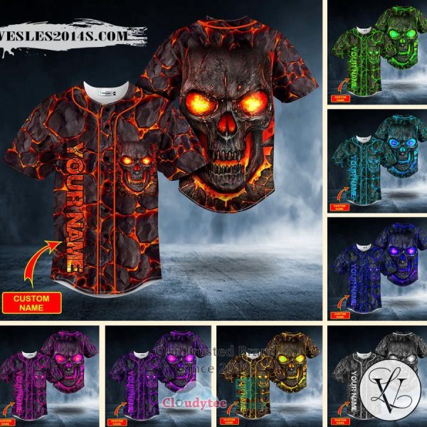 Personalized Blast Fire Skull Custom Baseball Jersey
