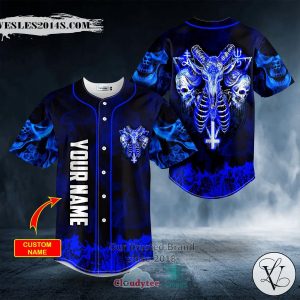 Personalized Blue Baphomet Evil Skull Custom Baseball Jersey