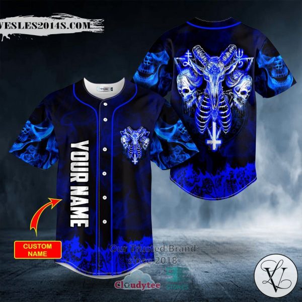 Personalized Blue Baphomet Evil Skull Custom Baseball Jersey