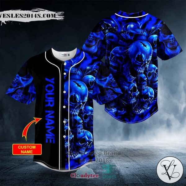 Personalized Blue Cracked Skull Custom Baseball Jersey