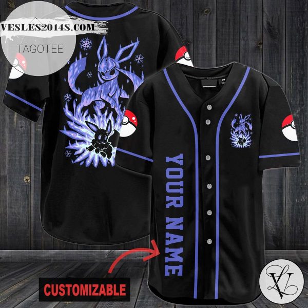 Personalized Blue Eevee Baseball Jersey – Black