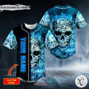 Personalized Blue Mechanism Gear Skull Custom Baseball Jersey