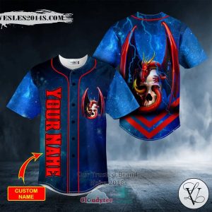 Personalized Blue Tentacle Dragon Skull Custom Baseball Jersey