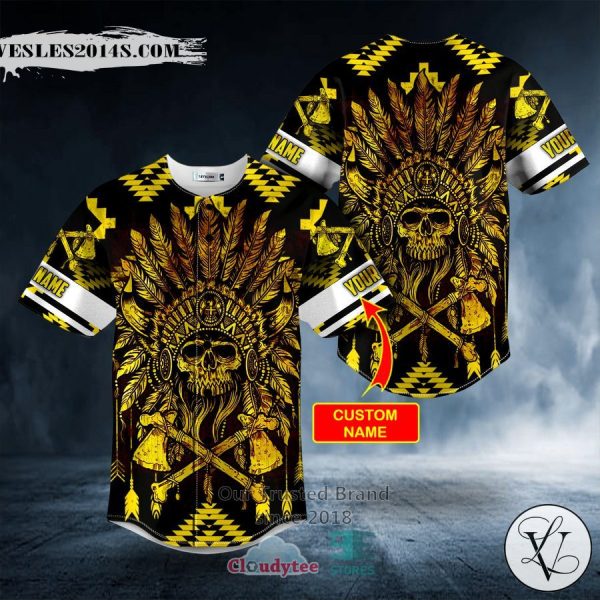 Personalized Brocade Pattern 10 Native Skull Custom Baseball Jersey