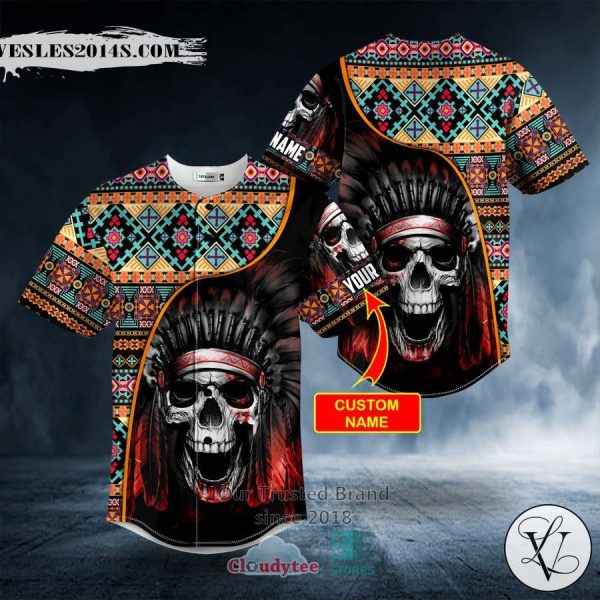 Personalized Brocade Pattern 11 Native Skull Custom Baseball Jersey