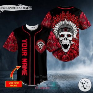 Personalized Brocade Pattern 15 Native Skull Custom Baseball Jersey