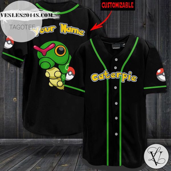 Personalized Caterpie Baseball Jersey – Black