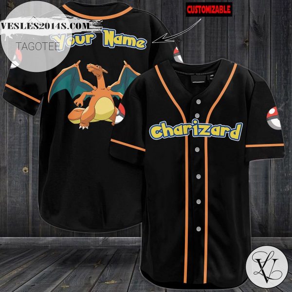Personalized Charizard Baseball Jersey – Black