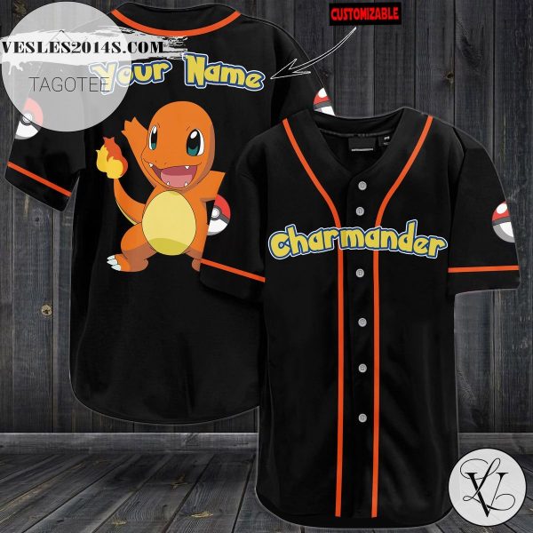 Personalized Charmander Baseball Jersey – Black