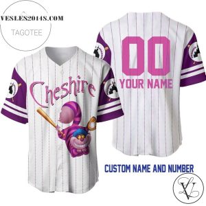 Personalized Cheshire Cat Disney All Over Print Pinstripe Baseball Jersey – White