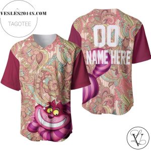 Personalized Cheshire Cat Disney Flowery Pattern All Over Print Baseball Jersey