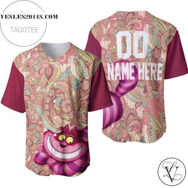 Personalized Cheshire Cat Disney Flowery Pattern All Over Print Baseball Jersey