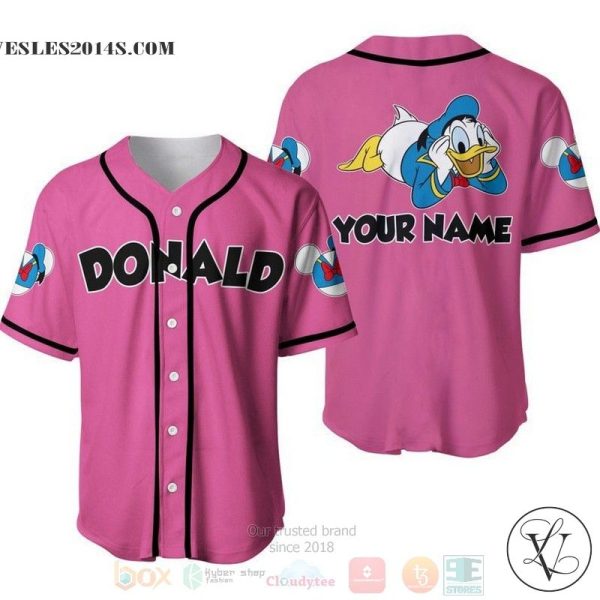 Personalized Chilling Donald Duck Disney All Over Print Pink Baseball jersey