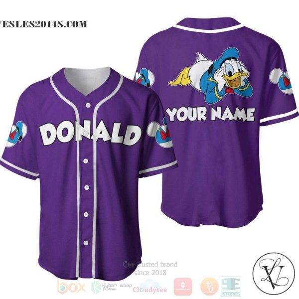 Personalized Chilling Donald Duck Disney All Over Print Purple Baseball jersey