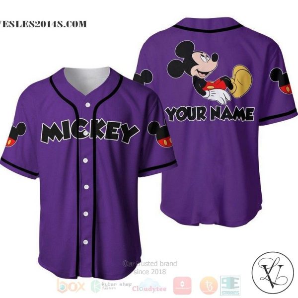 Personalized Chilling Mickey Mouse Disney All Over Print Purple Baseball jersey