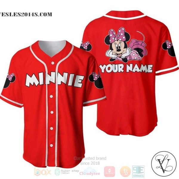 Personalized Chilling Minnie Mouse Disney All Over Print Red Baseball jersey