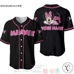 Personalized Chilling Pink Minnie Mouse Disney All Over Print Black Baseball jersey