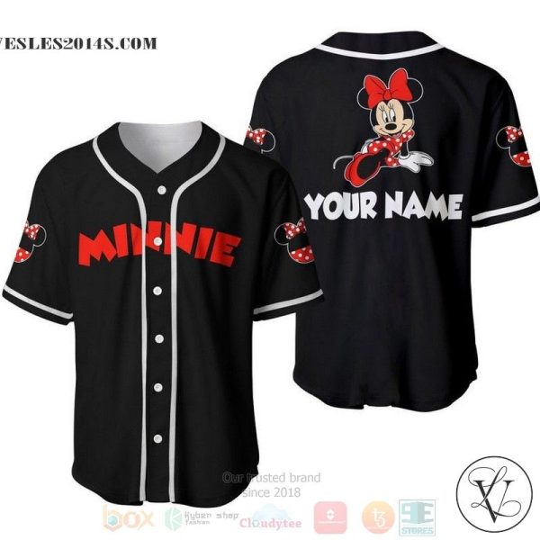 Personalized Chilling Red Minnie Mouse Disney All Over Print Black Baseball jersey
