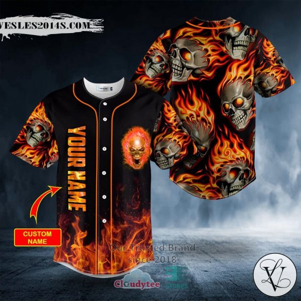 Personalized Crazy Ghost Fire Skull Custom Baseball Jersey