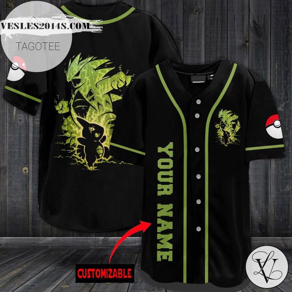 Personalized Cute Green Pokemon Baseball Jersey – Black