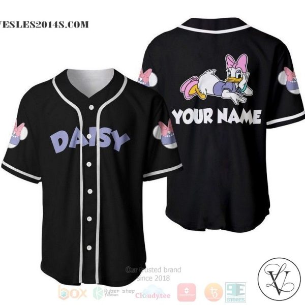 Personalized Cute Purple Daisy Duck All Over Print Black Baseball jersey